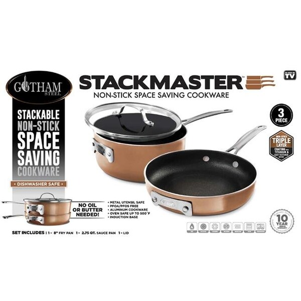 Gotham Steel Gotham Steel 6009771 Stackmaster Aluminum Fry Pan Set; Copper - 6009771
