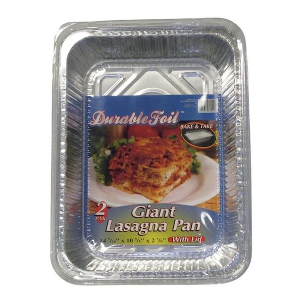 Home Plus Home Plus 6392138 10.62 x 14.43 in. Durable Foil Lasagna Pan with Lid - Silver- pack of 12 - 6392138
