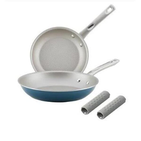 Ayesha Curry Ayesha Curry 09063 Home Collection Porcelain Enamel Nonstick Skillet Twin Pack with Silicone Handle Sleeves; Twilight Teal - 9063