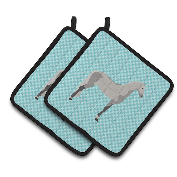 Carolines Treasures Orlov Trotter Horse Blue Check Pair of Pot Holders - BB8082PTHD