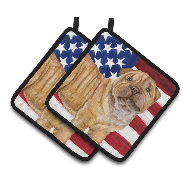 Carolines Treasures Shar Pei Puppy Patriotic Pair of Pot Holders - BB9719PTHD