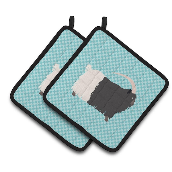 Carolines Treasures Welsh Black-Necked Goat Blue Check Pair of Pot Holders - BB8061PTHD
