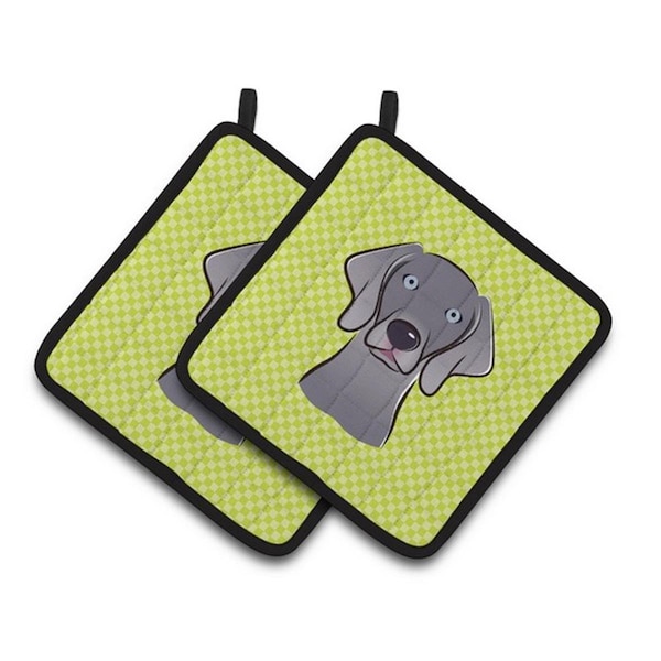 Carolines Treasures Checkerboard Lime Green Weimaraner Pair of Pot Holders, 7.5 x 3 x 7.5 in. - BB1293PTHD