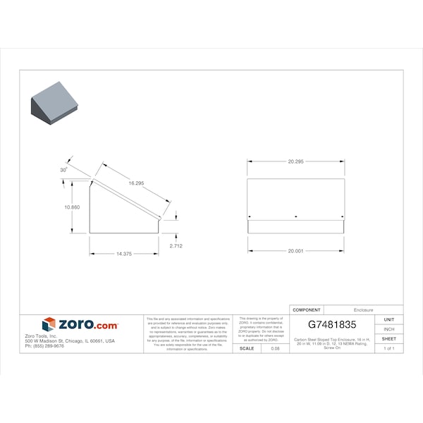 Nvent Hoffman Mild Steel Electrical Enclosures, 16 in H, 11.09 in D, 20 in W, NEMA 12, Hinged - C16C20