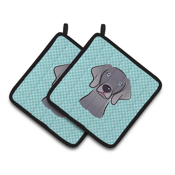 Carolines Treasures Checkerboard Blue Weimaraner Pair of Pot Holders, 7.5 x 3 x 7.5 in. - BB1169PTHD