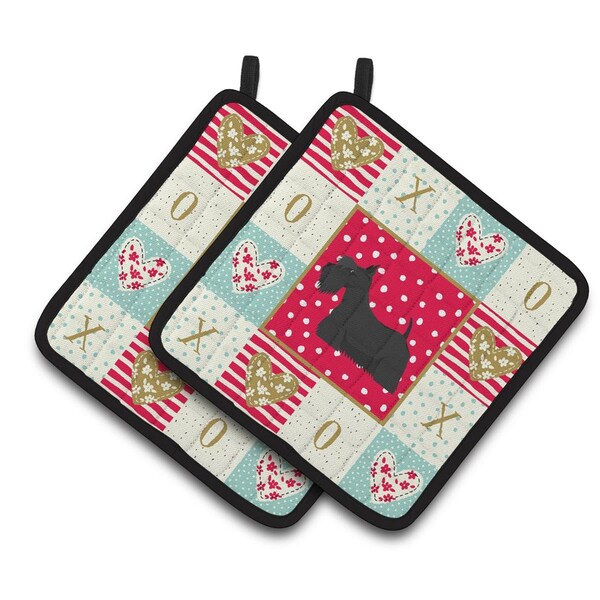 Carolines Treasures 7.5 x 7.5 in. Scottish Terrier Love Pair of Pot Holders - CK5950PTHD