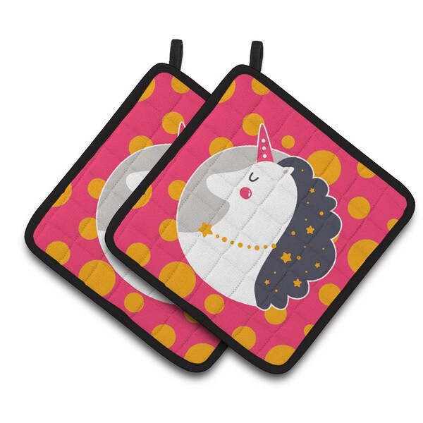 Carolines Treasures Unicorn Orange Polkadots Pair of Pot Holders - BB7138PTHD
