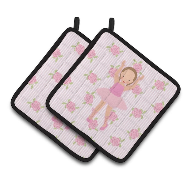 Carolines Treasures Ballerina Brown Hair Ponytails Pair of Pot Holders - BB5189PTHD
