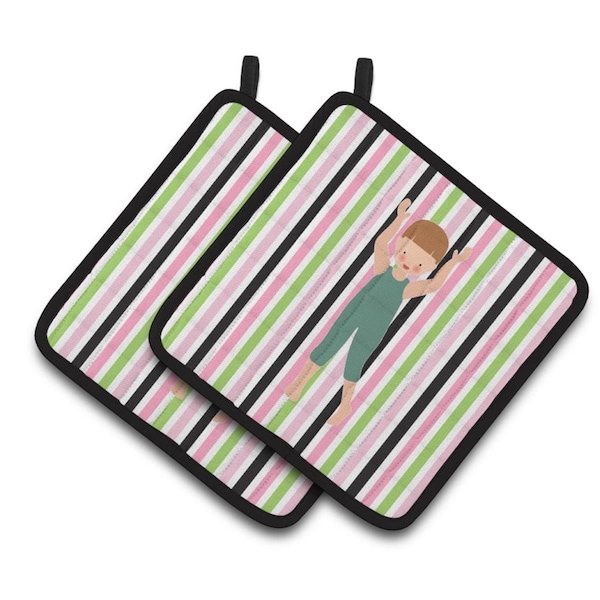 Carolines Treasures Dancer Bikatard Brown Hair Pair of Pot Holders - BB5193PTHD