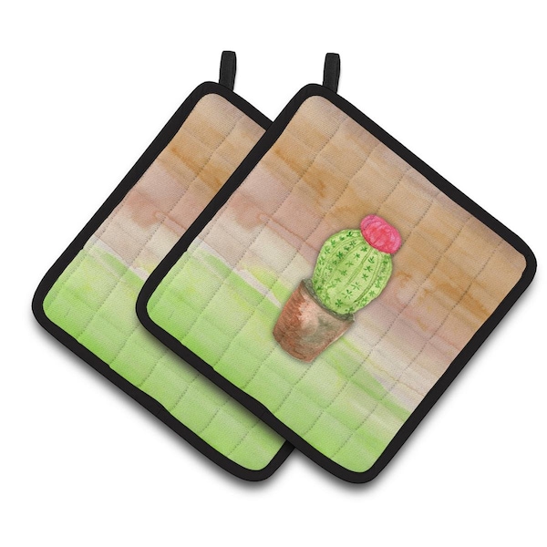 Carolines Treasures Cactus Green & Brown Watercolor Pair of Pot Holders - BB7365PTHD