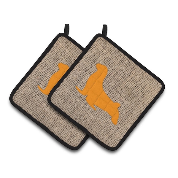 Carolines Treasures Seal Faux Burlap & Orange Pair of Pot Holders - BB1027-BL-OR-PTHD