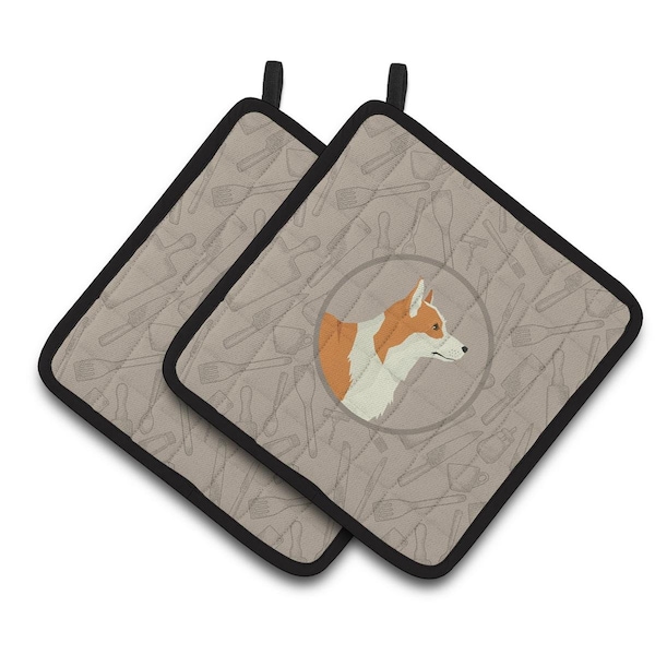 Carolines Treasures Pembroke Corgi In the Kitchen Pair of Pot Holders - CK2201PTHD