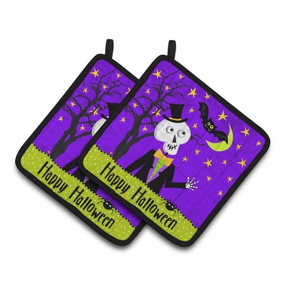 Carolines Treasures Happy Halloween Skeleton Pair of Pot Holders, 7.5 x 3 x 7.5 in. - VHA3014PTHD