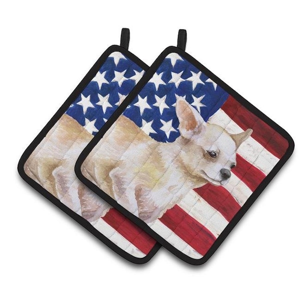 Carolines Treasures Carolines Treasures BB9697PTHD Chihuahua Leg up Patriotic Pair of Pot Holders - BB9697PTHD