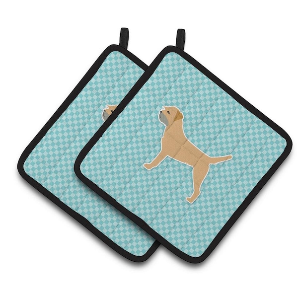 Carolines Treasures Border Terrier Checkerboard Blue Pair of Pot Holders - BB3689PTHD