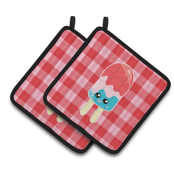 Carolines Treasures Ice Pop Popsicle Face Gingham Pair of Pot Holders - BB7067PTHD