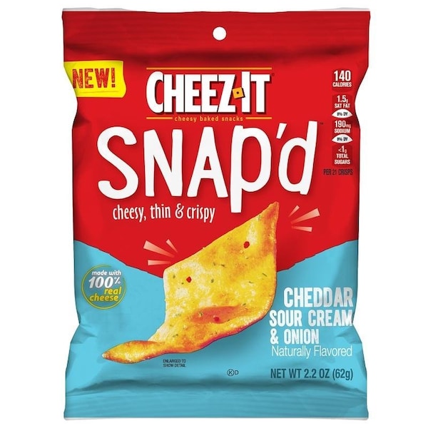 Serie de aperitivos horneados Cheez-It Snap'd KEE11460, sabor a crema agria y cebolla, 22 oz - 689109