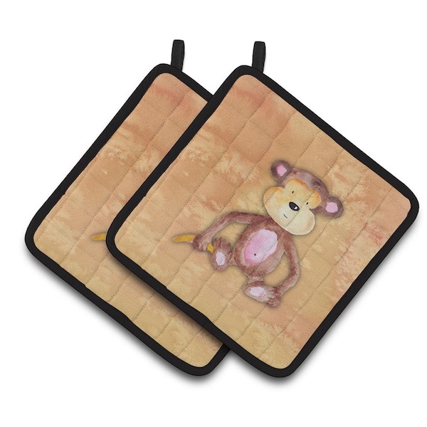 Carolines Treasures Monkey Watercolor Pair of Pot Holders - BB7380PTHD