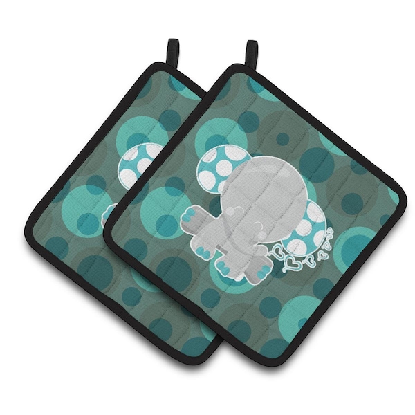 Carolines Treasures Polkadot Naptime Elephant Pair of Pot Holders - BB6838PTHD
