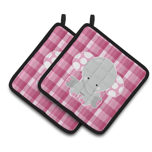 Carolines Treasures Elephant Pink Gingham Pair of Pot Holders - BB6952PTHD
