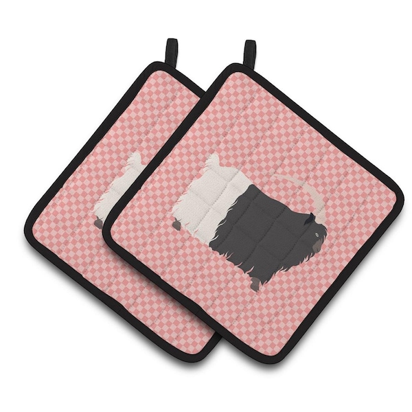 Carolines Treasures Welsh Black-Necked Goat Pink Check Pair of Pot Holders - BB7887PTHD