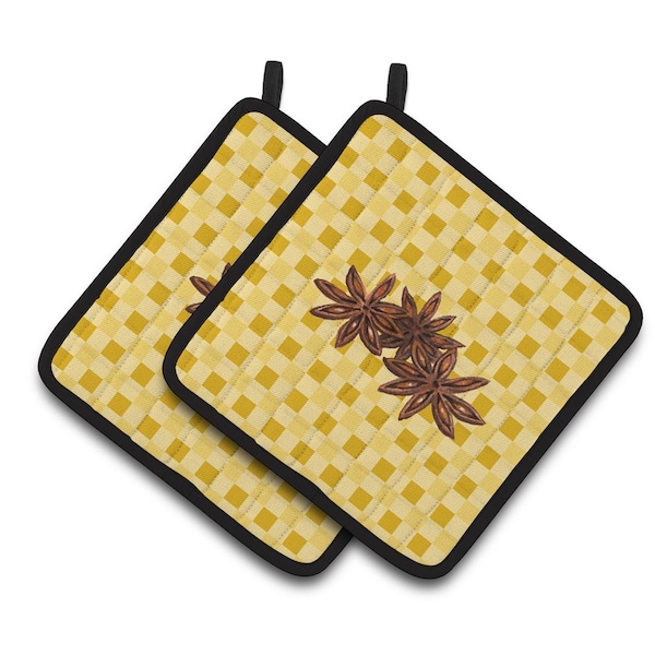 Carolines Treasures Star Anise on Basketweave Pair of Pot Holders - BB7213PTHD