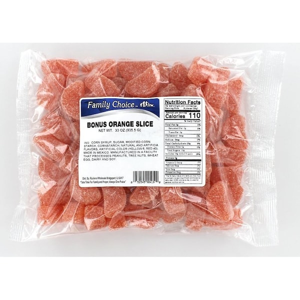 Dulces Ruckers Candy Family Choice rebanadas de caramelo, sabor naranja, bolsa de 33 oz - 419