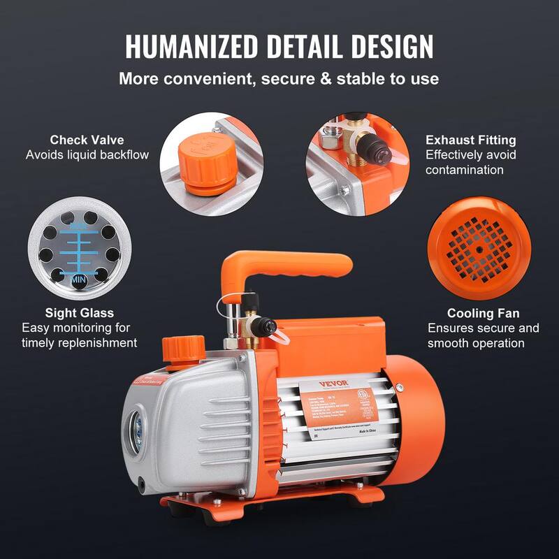 VEVOR HVAC Air Vacuum Pump 1/4 HP 4.5 CFM AC Vacuum Pump Gauge Set 1-Stage Rotary Vane with Hose Carry Bag for R134a R410a - KDZ4CFM180WA15GDIV1