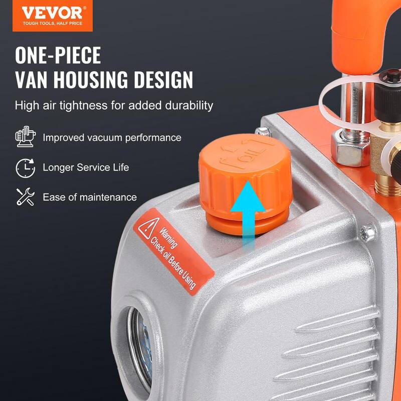 VEVOR HVAC Air Vacuum Pump 1/4 HP 4.5 CFM AC Vacuum Pump Gauge Set 1-Stage Rotary Vane with Hose Carry Bag for R134a R410a - KDZ4CFM180WA15GDIV1