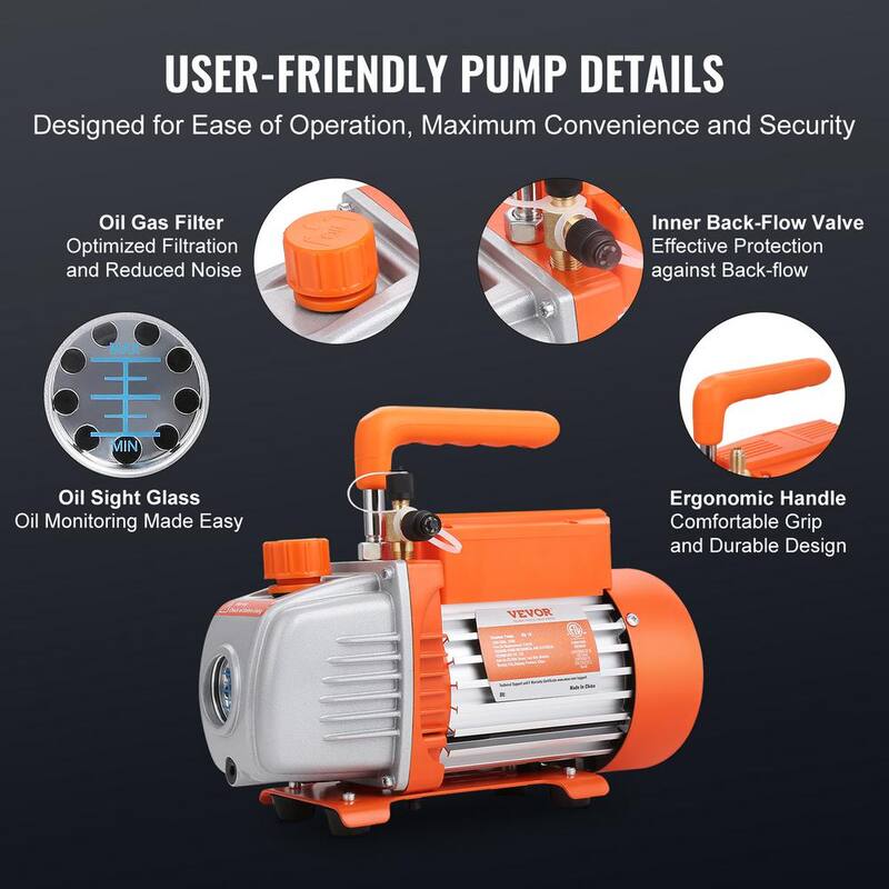 VEVOR Vacuum Pump and Gauge Set 1/4 HP 4.5 CFM Single Stage Rotary Vane HVAC Air Vacuum Pump Manifold Gauge for R134a R410a - KD4CFM180WA2LGZ5FV1