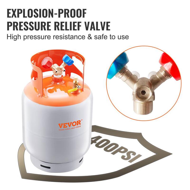 VEVOR Refrigerant Recovery Tank, 30 lbs. Capacity, 400 psi Portable Cylinder Tank with Y-Valve, High-sealing Recovery Can - LMHSGWFDK3014DZJGV0-0807
