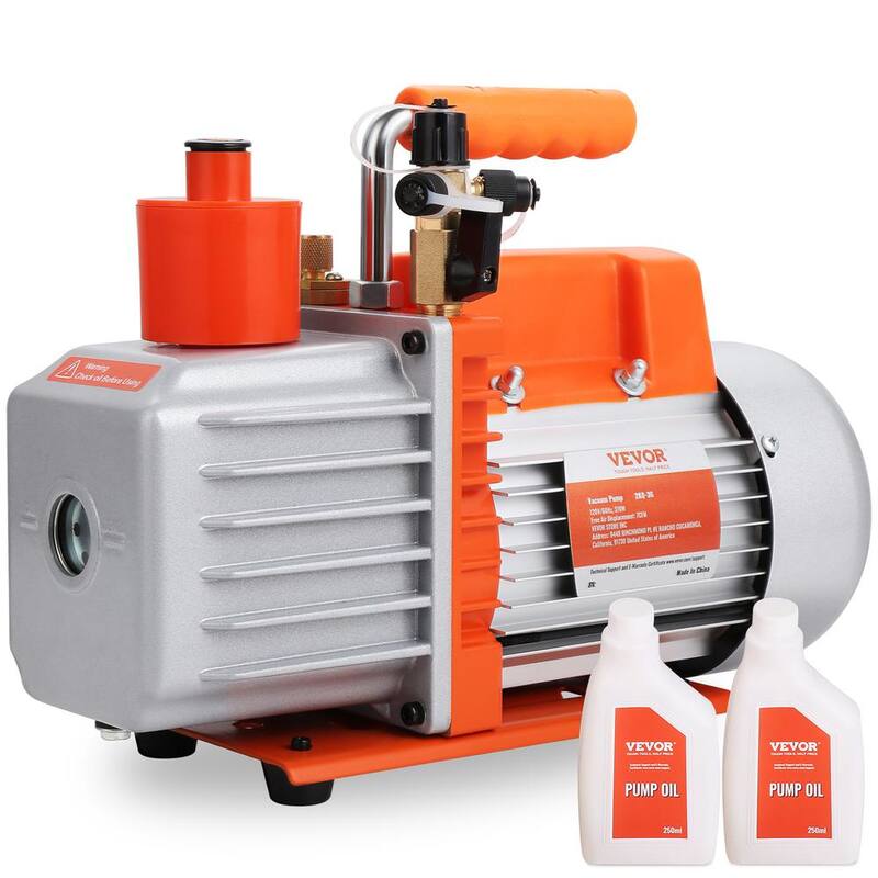 VEVOR Rotary Vane Vacuum Pump 1/2 HP 2 Stage AC Vacuum Pump 7 CFM 1/4 in. 3/8 in. SAE 1/2 in. ACME Male Inlet for HVAC Repair - KDZ7CFM370WA1J1T5V1