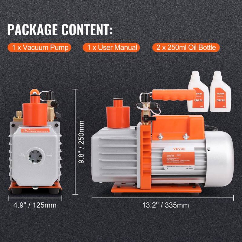 VEVOR Rotary Vane Vacuum Pump 1/2 HP 2 Stage AC Vacuum Pump 7 CFM 1/4 in. 3/8 in. SAE 1/2 in. ACME Male Inlet for HVAC Repair - KDZ7CFM370WA1J1T5V1