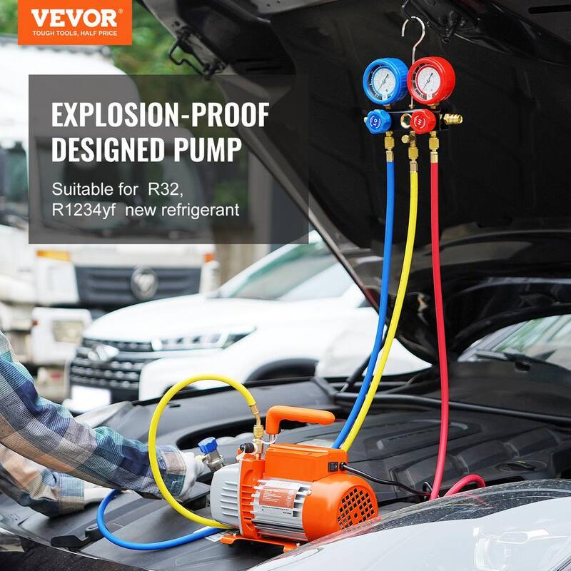 VEVOR HVAC Air Vacuum Pump 1/5 HP 3.5 CFM AC Vacuum Pump Gauge Set 1-Stage Rotary Vane with Hose Carry Bag for R134a R1234yf - K35CFM150WA2L21TAV1