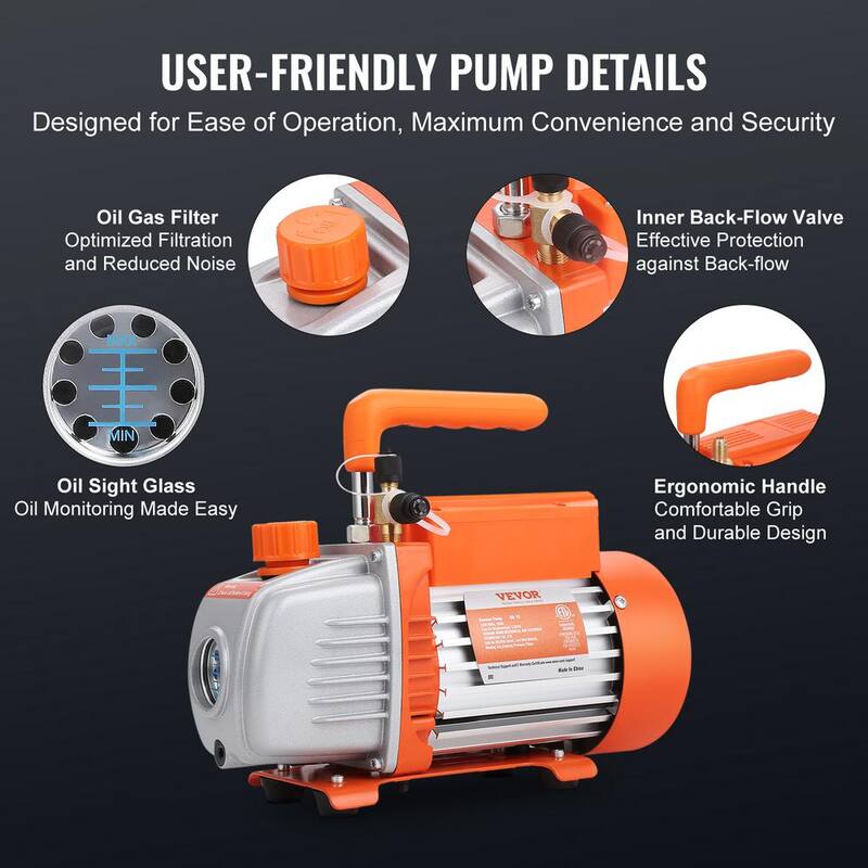 VEVOR HVAC Air Vacuum Pump 1/5 HP 3.5 CFM AC Vacuum Pump Gauge Set 1-Stage Rotary Vane with Hose Carry Bag for R134a R1234yf - K35CFM150WA2L21TAV1