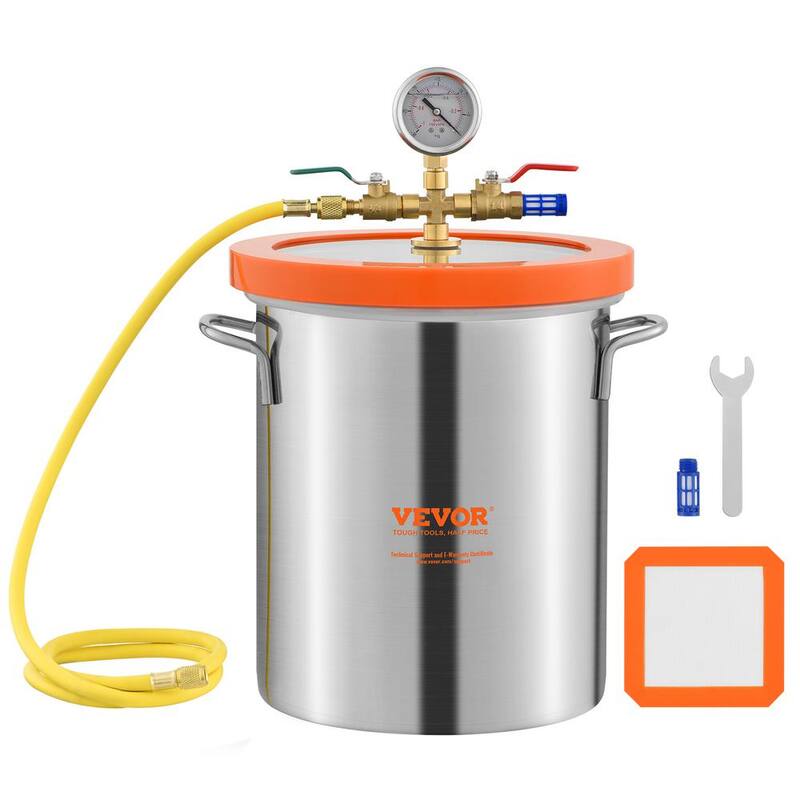 VEVOR 3Gal. Vacuum Chamber, Upgraded Tempered Glass Lid Vacuum Degassing Chamber 304Stainless Steel Chamber, Stabilizing Wood - JSZKTJS3GALLW03QAV0-0730
