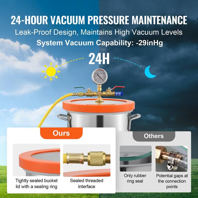 VEVOR 3Gal. Vacuum Chamber, Upgraded Tempered Glass Lid Vacuum Degassing Chamber 304Stainless Steel Chamber, Stabilizing Wood - JSZKTJS3GALLW03QAV0-0730