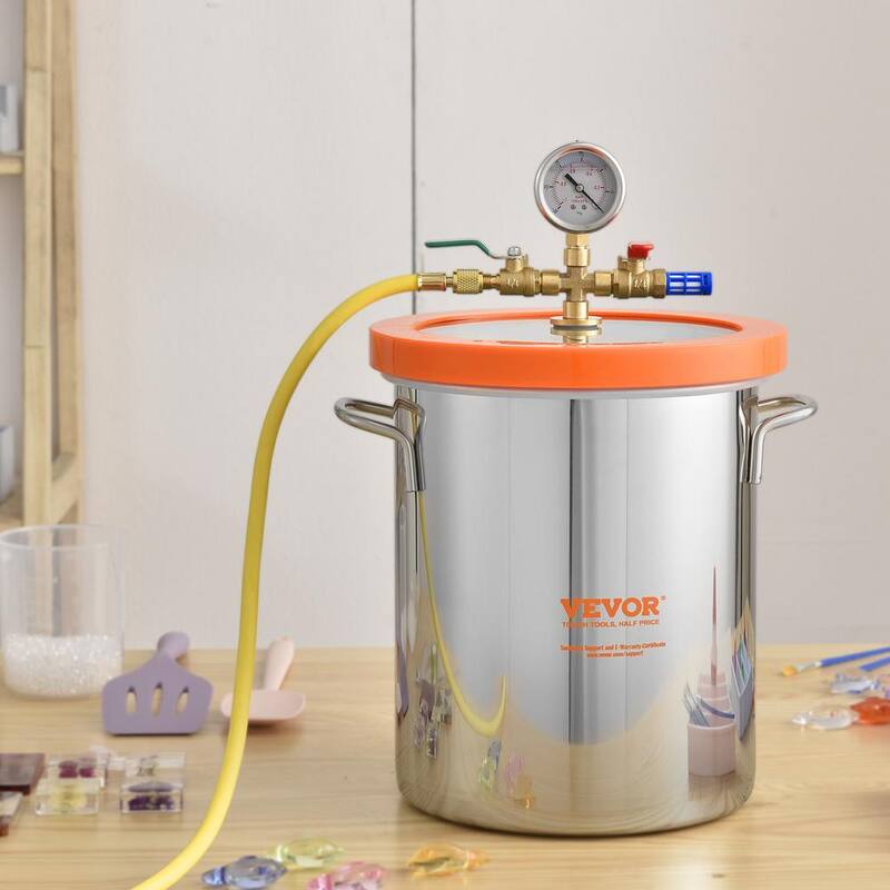 VEVOR 3Gal. Vacuum Chamber, Upgraded Tempered Glass Lid Vacuum Degassing Chamber 304Stainless Steel Chamber, Stabilizing Wood - JSZKTJS3GALLW03QAV0-0730