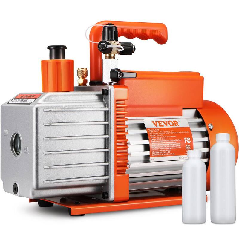 VEVOR 5 CFM Vacuum Pump 2 Stage 120-Volt Air Conditioning Vacuum Pump 1/2 HP 375 Watt Rotary Vane HVAC for Refrigeration HVAC - KDZKB5CFM375WZ63JV1