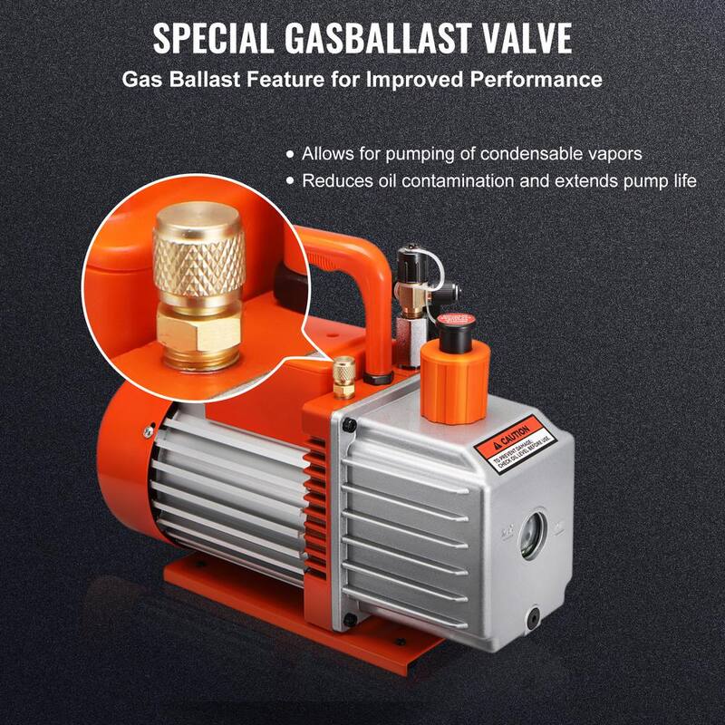 VEVOR 5 CFM Vacuum Pump 2 Stage 120-Volt Air Conditioning Vacuum Pump 1/2 HP 375 Watt Rotary Vane HVAC for Refrigeration HVAC - KDZKB5CFM375WZ63JV1