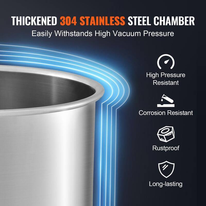 VEVOR 5Gal. Vacuum Chamber Upgraded Tempered Glass Lid Vacuum Degassing Chamber 304Stainless Steel Chamber, Stabilizing Wood - JSZKTJS5GALLH3CGUV0-0730