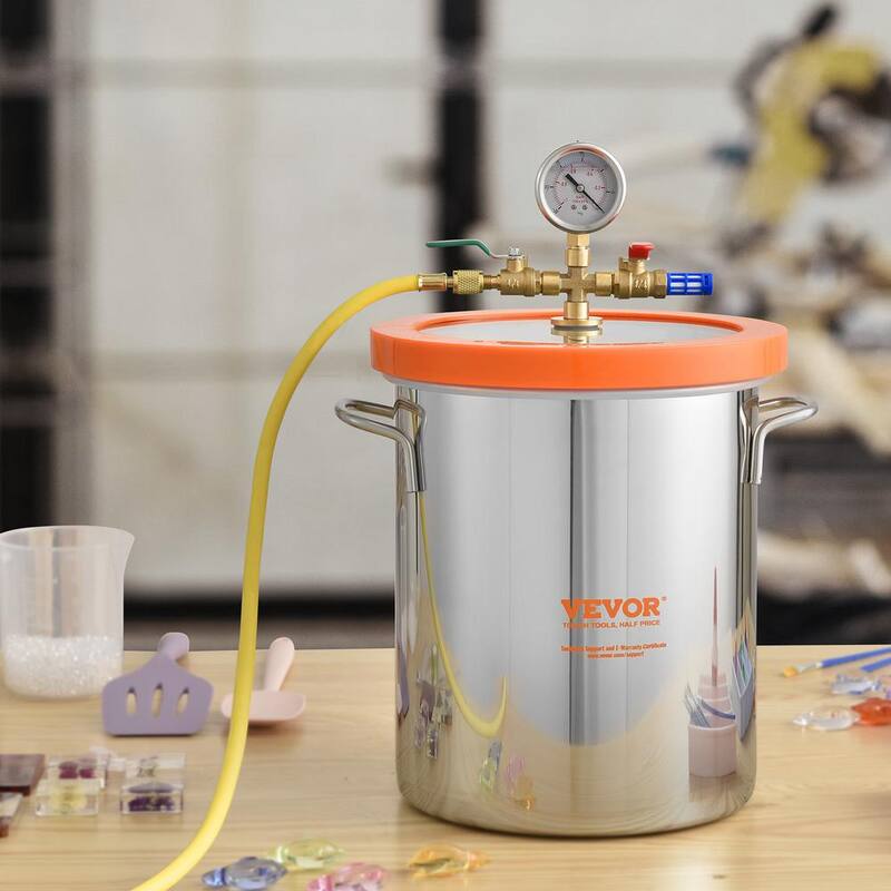 VEVOR 5Gal. Vacuum Chamber Upgraded Tempered Glass Lid Vacuum Degassing Chamber 304Stainless Steel Chamber, Stabilizing Wood - JSZKTJS5GALLH3CGUV0-0730