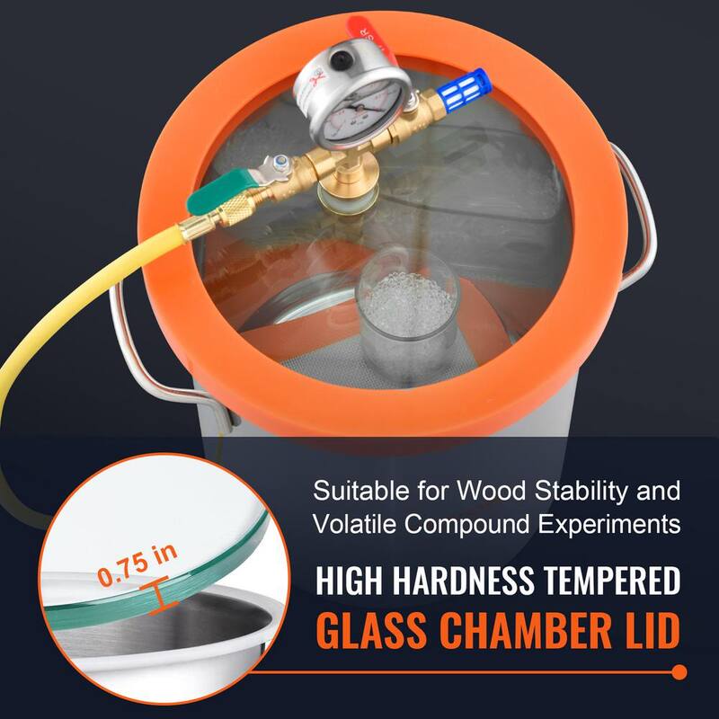 VEVOR 5Gal. Vacuum Chamber Upgraded Tempered Glass Lid Vacuum Degassing Chamber 304Stainless Steel Chamber, Stabilizing Wood - JSZKTJS5GALLH3CGUV0-0730