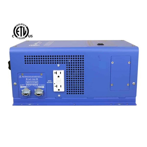 Aims Power Power Inverter and Battery Charger, Pure Sine Wave, 3,000 W Peak, 1,000 W Continuous, 2 Outlets - PICOGLF10W12V120V