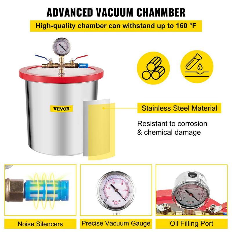 VEVOR Vacuum Pump Chamber Kit 3 CFM Vacuum with Degassing Chamber 3 Gal. Single Stage Stainless Steel for Home AC Auto Repair - QCKTZKB3JLBXGT3CFV1