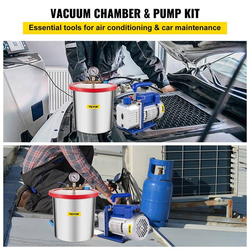 VEVOR Vacuum Pump Chamber Kit 3 CFM Vacuum with Degassing Chamber 3 Gal. Single Stage Stainless Steel for Home AC Auto Repair - QCKTZKB3JLBXGT3CFV1