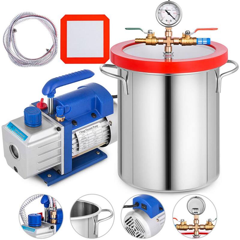 VEVOR Vacuum Pump Chamber Kit 3 CFM Vacuum with Degassing Chamber 3 Gal. Single Stage Stainless Steel for Home AC Auto Repair - QCKTZKB3JLBXGT3CFV1