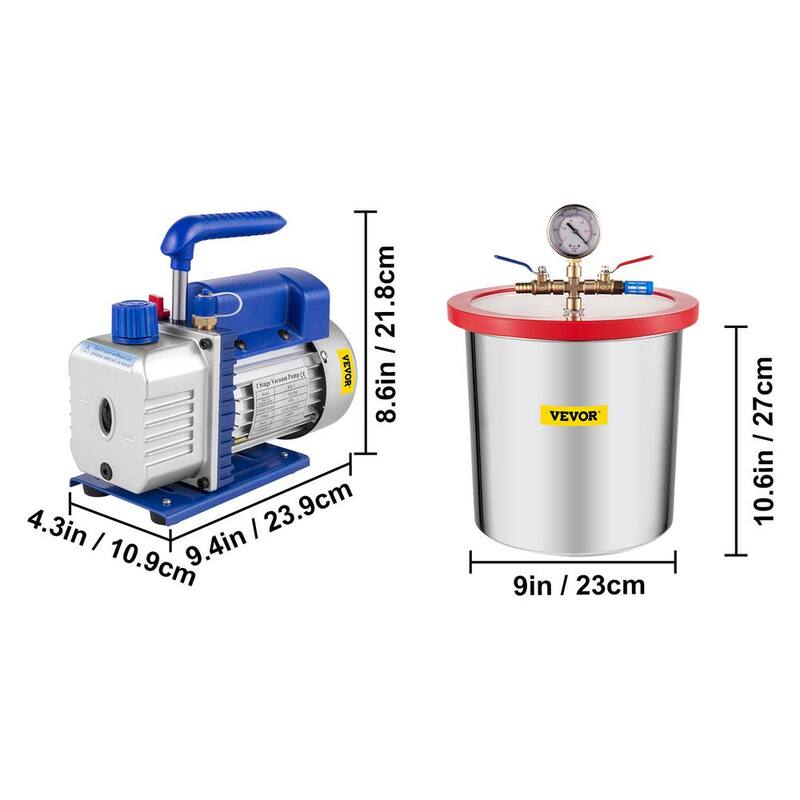 VEVOR Vacuum Pump Chamber Kit 3 CFM Vacuum with Degassing Chamber 3 Gal. Single Stage Stainless Steel for Home AC Auto Repair - QCKTZKB3JLBXGT3CFV1