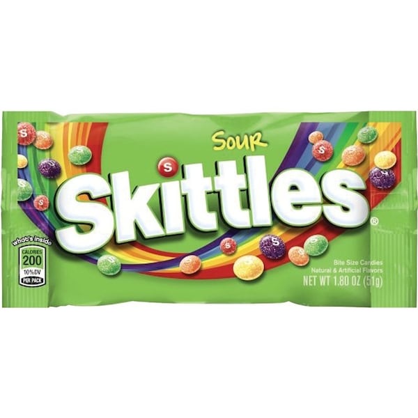 Caramelo Skittles SSKIT24, Frutas Surtidas, Sabor Agrio, Bolsa de 1.8 oz - 511224
