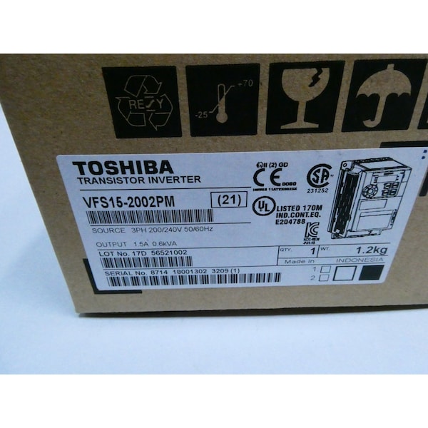 Toshiba TRANSISTOR INVERTER 200-240V-AC 0.1-500HZ 200-240V-AC 0.25HP AC VFD DRIVE - VFS15-2002PM